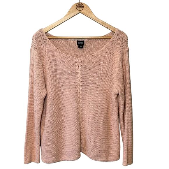 Eileen Fisher Women’s V Neck Heavy Knit Cotton Pullover Sweater Pink Size Large - Picture 1 of 10